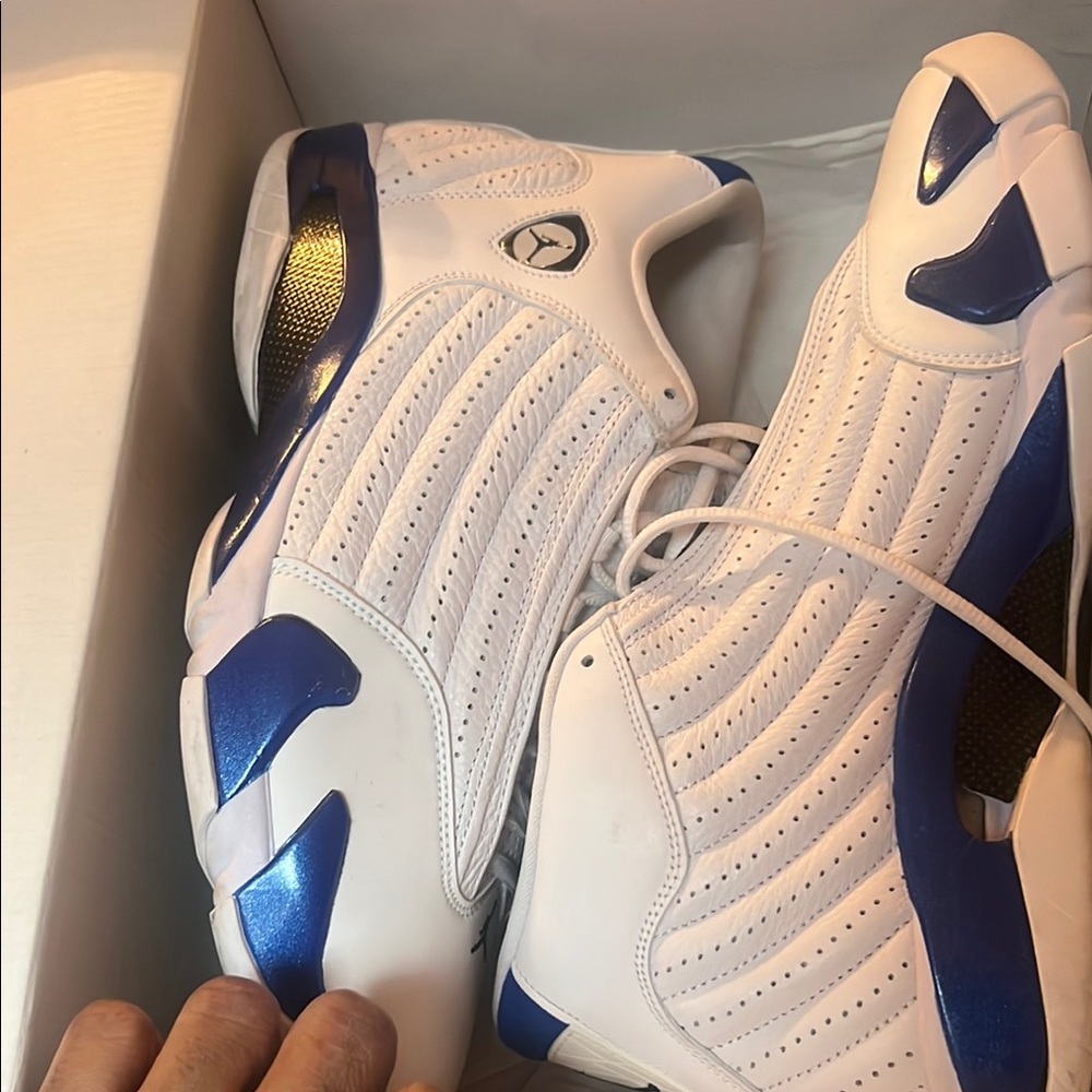 Men's White and Blue Athletic Shoes